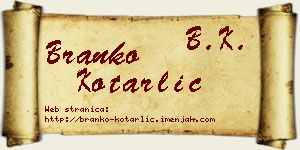 Branko Kotarlić vizit kartica